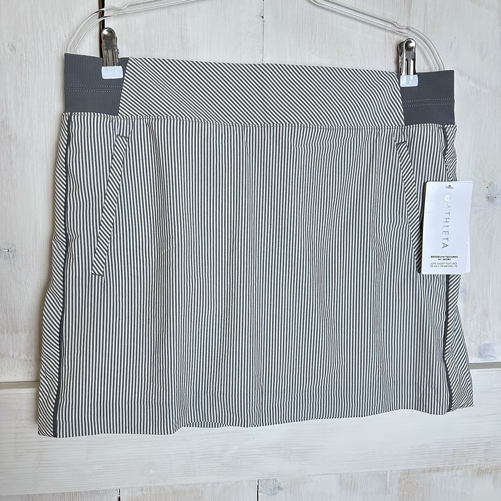 NWT Athleta Brooklyn Textured 16" Athletic Skirt Skort Gray White Stripe Size 16